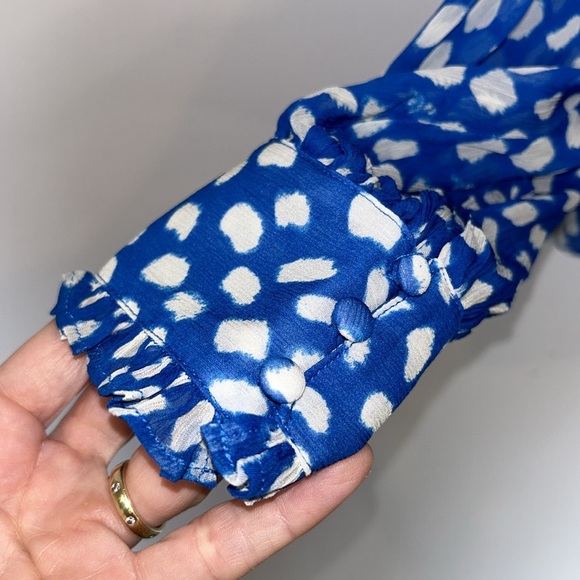 ba&sh Ruffle Bingo Giraffe Print Sheet Blouse Blue - Picture 11 of 12